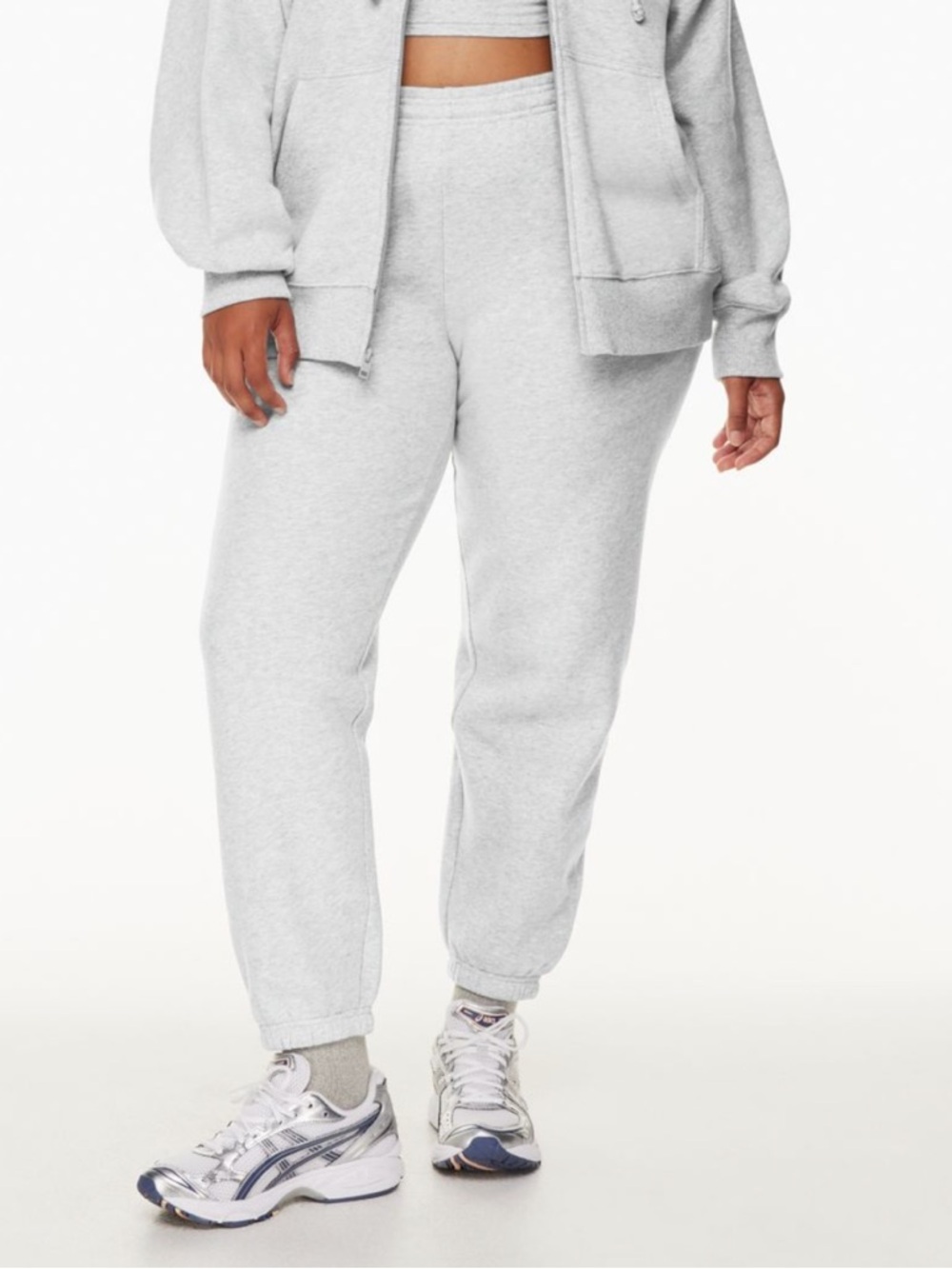 TNA Light Gray Mid-Rise Bubble Boyfriend Fleece Joggers